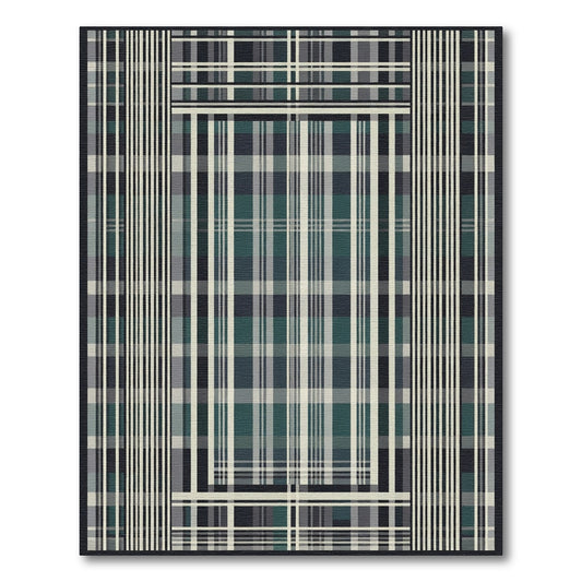 Dark Teal Plaid Grid Lines Rug