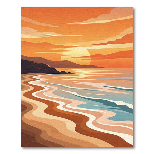 Sunset Beach Waves Warm Tones Rug