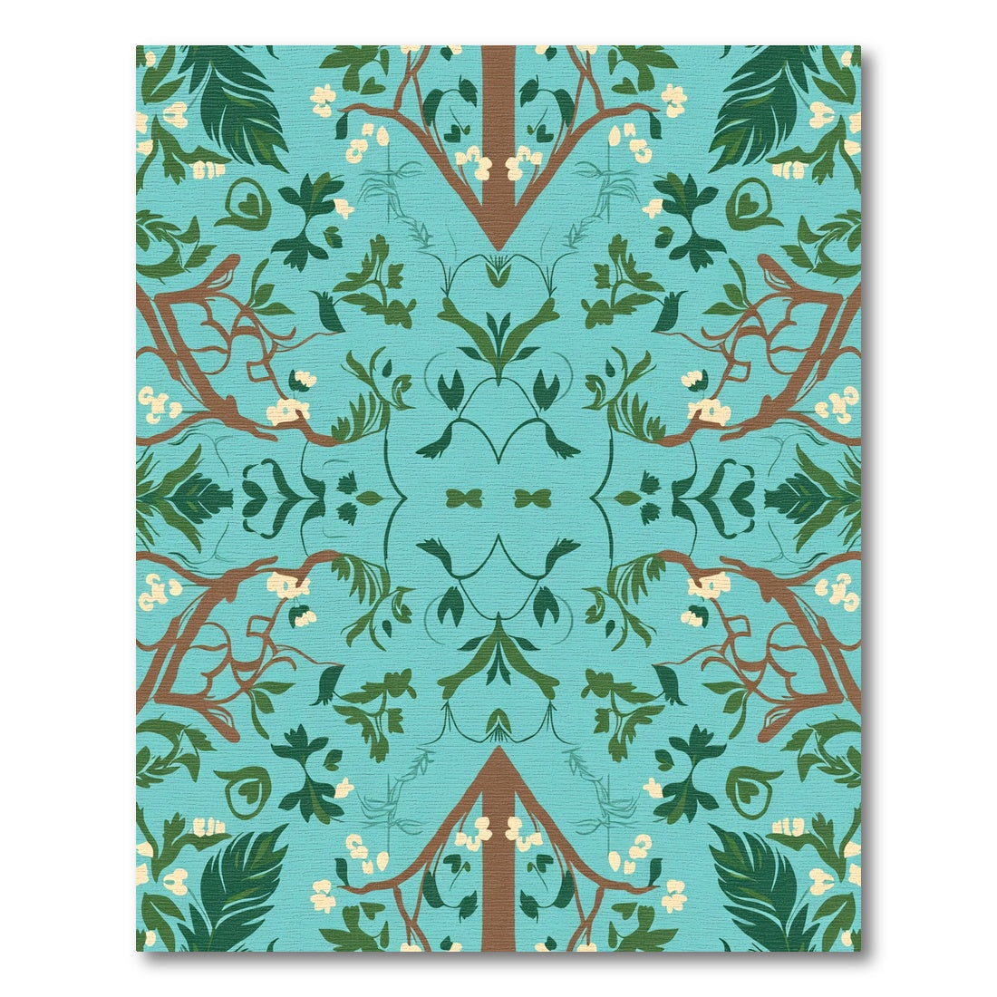 Aqua Foliage Whimsical Branch Blossom Rug