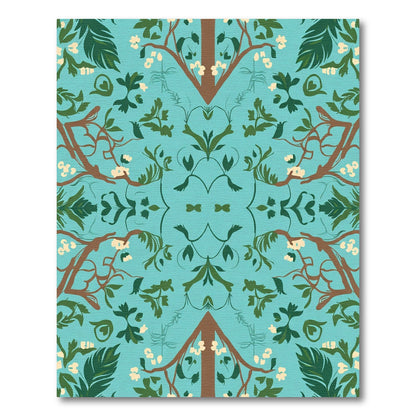 Aqua Foliage Whimsical Branch Blossom Rug