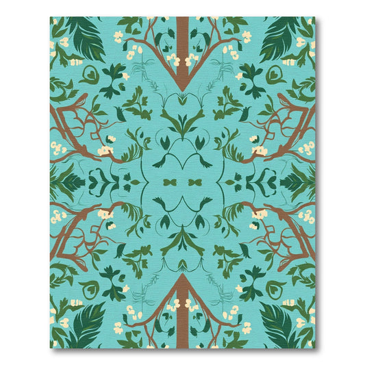 Aqua Foliage Whimsical Branch Blossom Rug