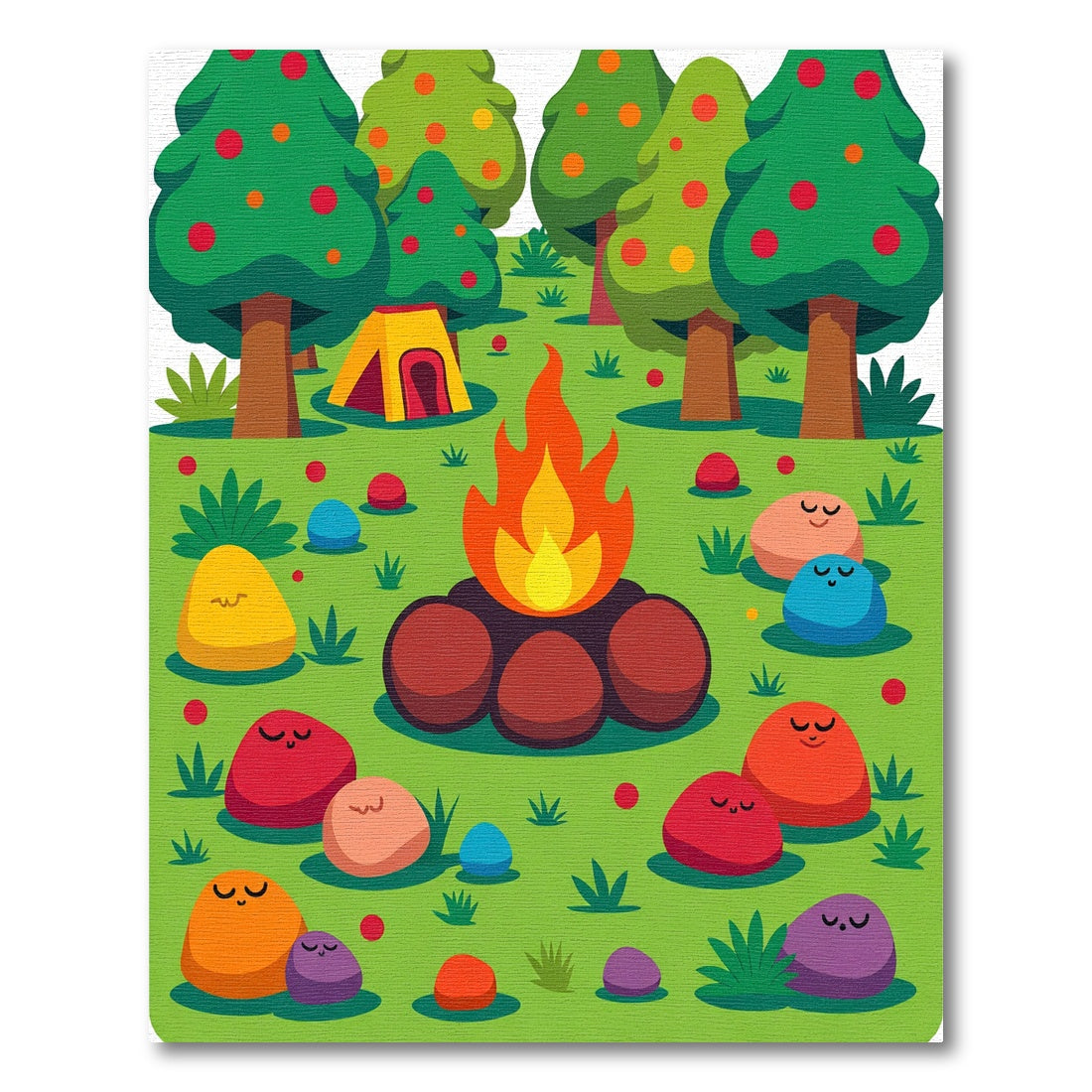 Campfire Forest Faces Woodland Rug