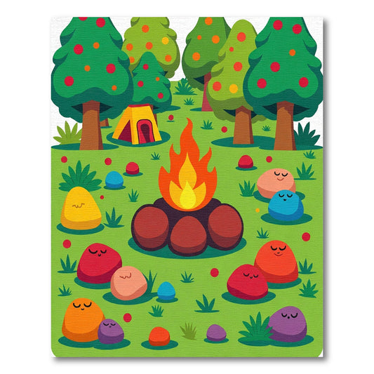 Campfire Forest Faces Woodland Rug