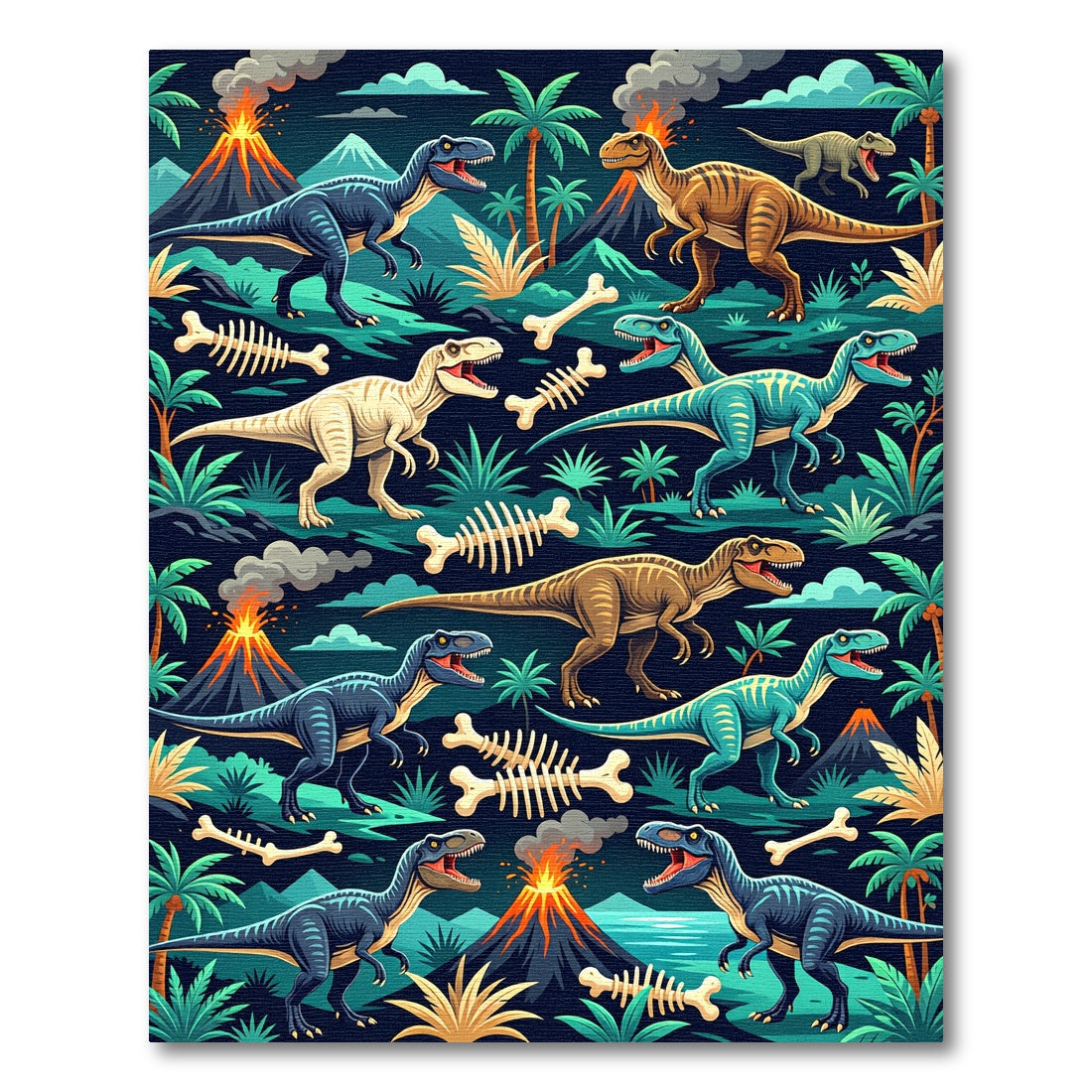 Volcanic Prehistoric Dinosaur Forest Scene Rug