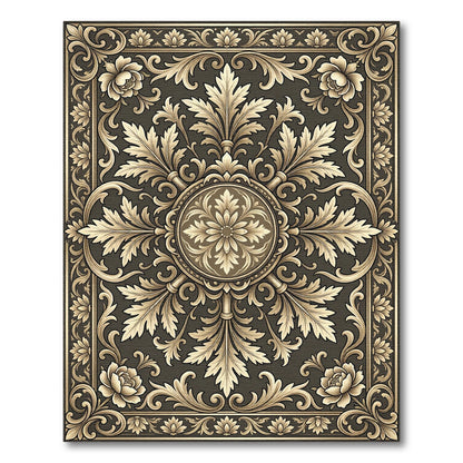 Elegant Gold Leaf Filigree Scrollwork Rug