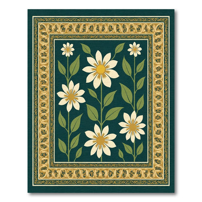 Emerald Green Floral Garden with Border Rug