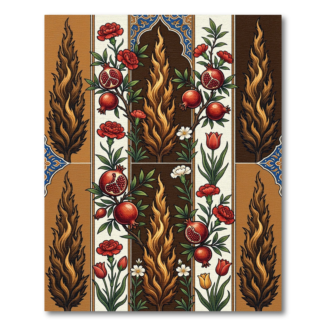 Pomegranate Red Carnation Flame Motif Rug
