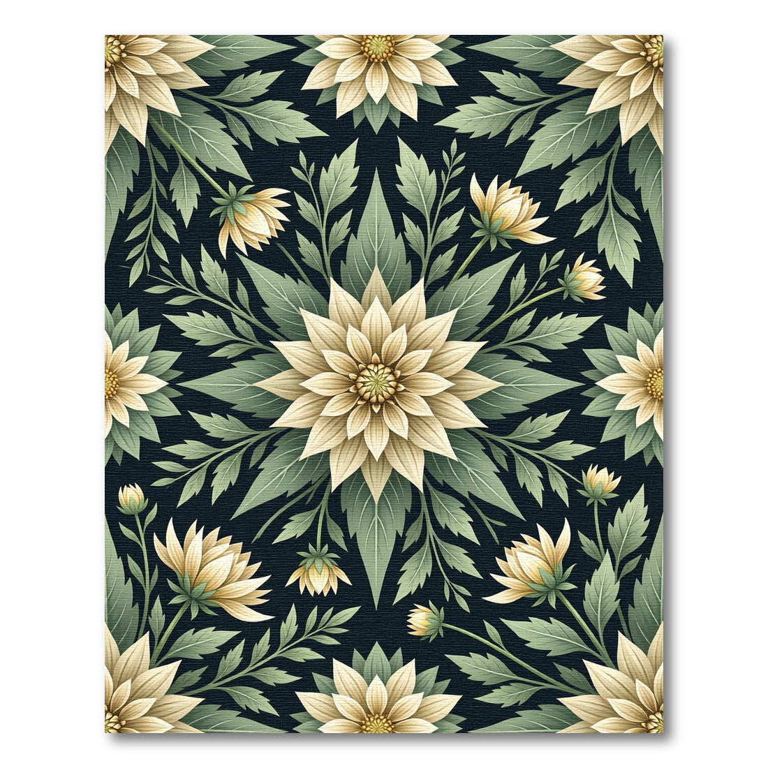 Cream Botanical Floral Symmetry Rug