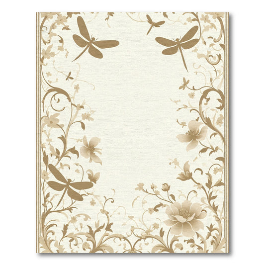 Tawny Dragonfly Floral Border Rug