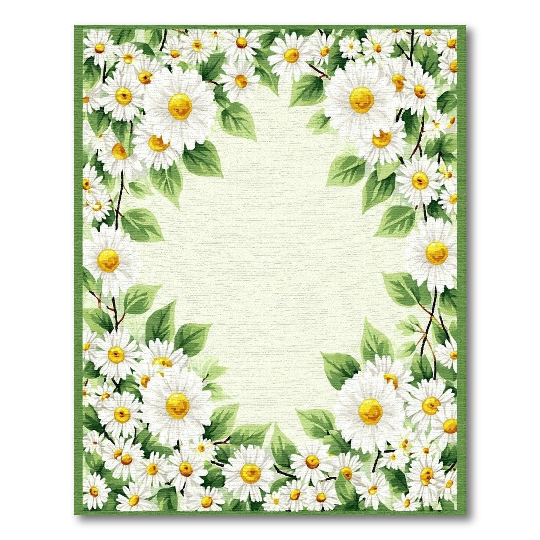 Fresh White Daisies Green Leaf Border Rug