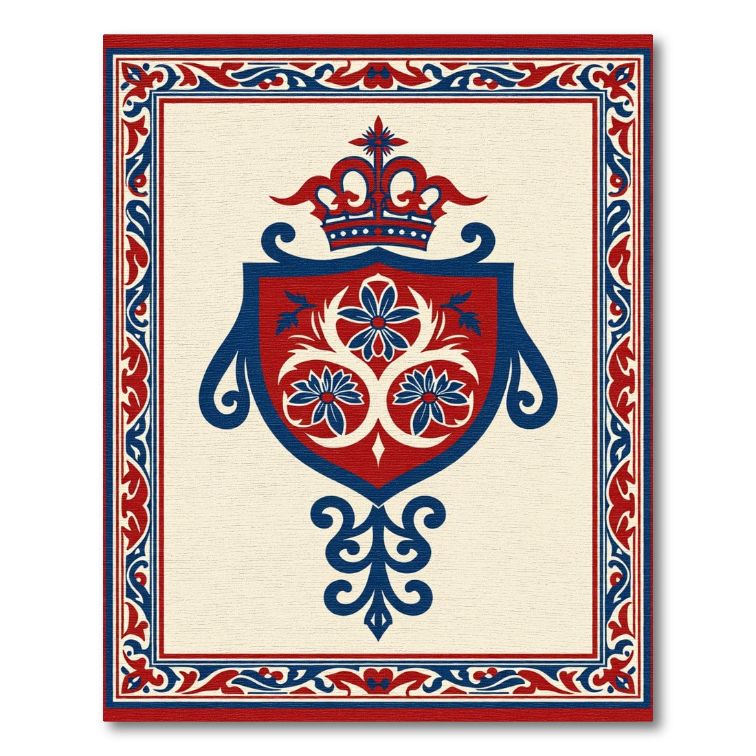 Crimson Blue Crested Emblem Rug