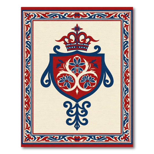 Crimson Blue Crested Emblem Rug