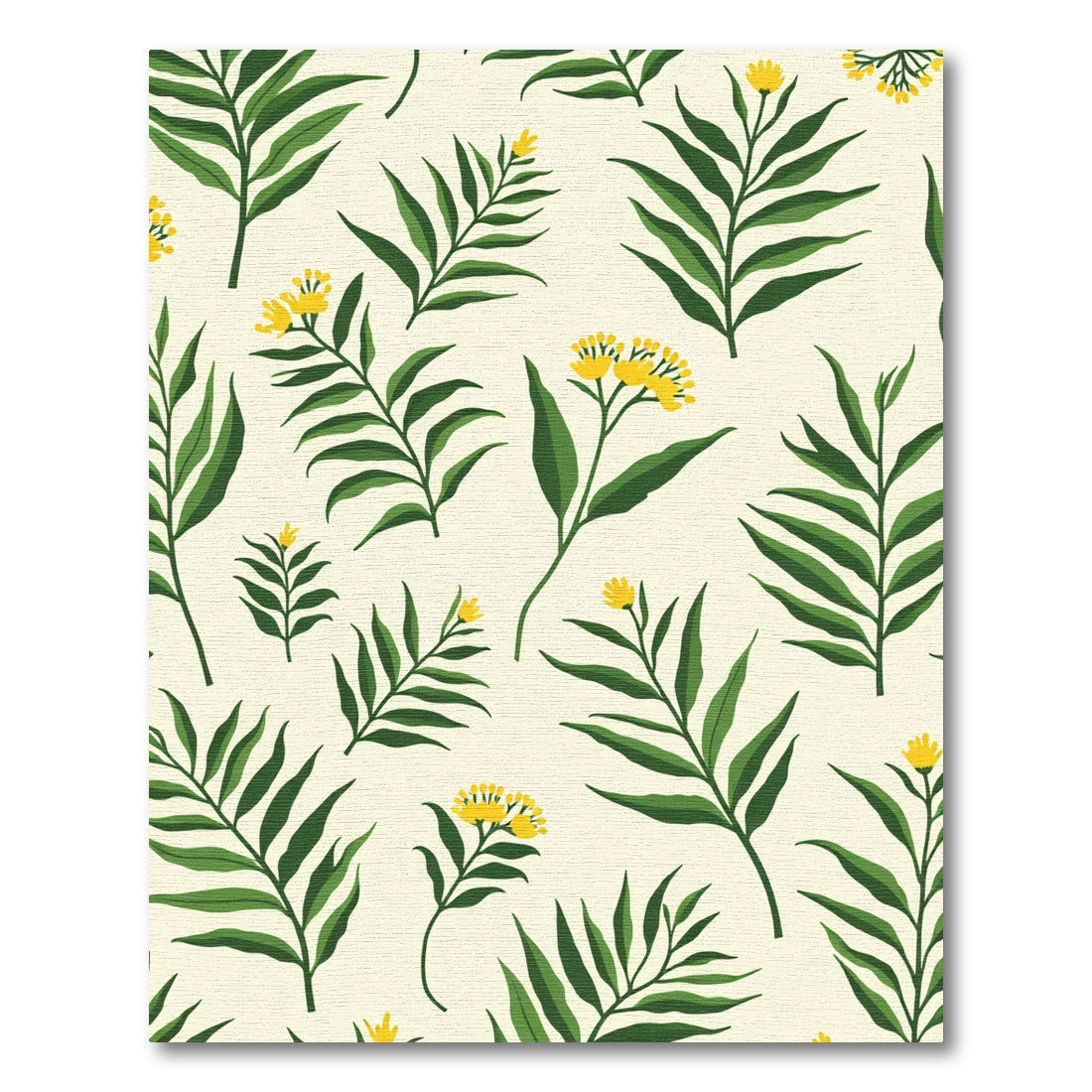 Green Frond Yellow Bloom Botanical Repeat Rug