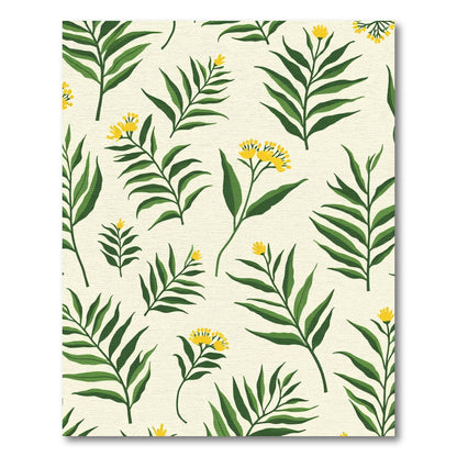 Green Frond Yellow Bloom Botanical Repeat Rug