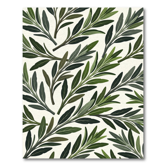 Deep Green Olive Branch Pattern Rug