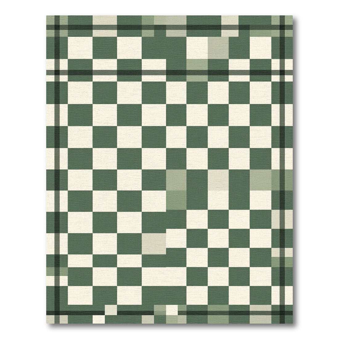 Sage Green and Cream Checkerboard Grid Rug