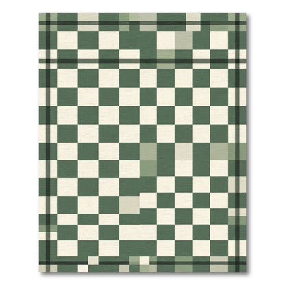 Sage Green and Cream Checkerboard Grid Rug