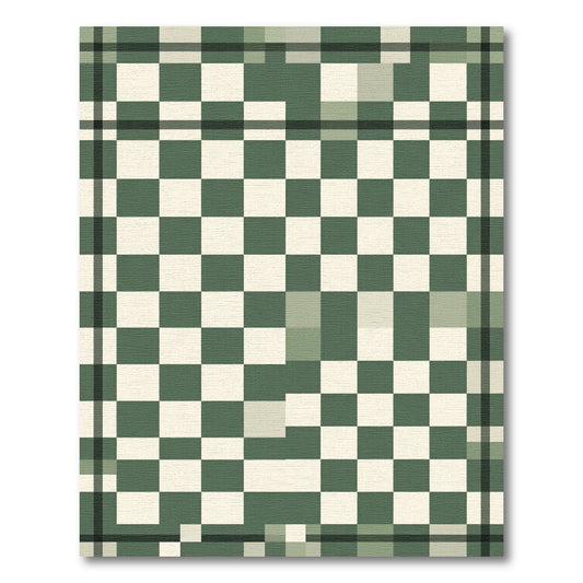 Sage Green and Cream Checkerboard Grid Rug