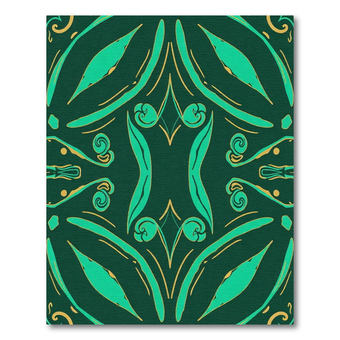 Emerald Green Gold Art Nouveau Swirls Rug