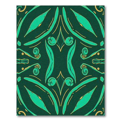 Emerald Green Gold Art Nouveau Swirls Rug