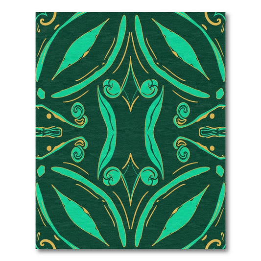Emerald Green Gold Art Nouveau Swirls Rug