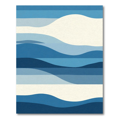 Serene Blue Abstract Wave Landscape Rug