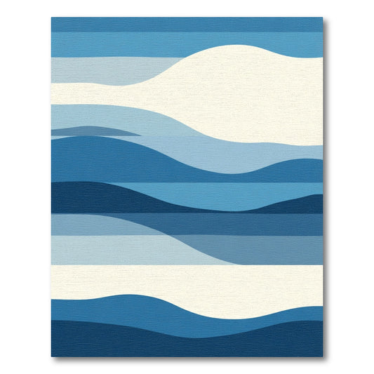Serene Blue Abstract Wave Landscape Rug