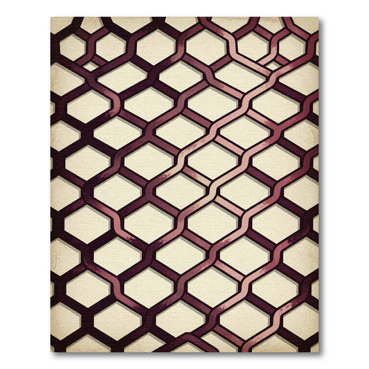 Modern Deep Burgundy Interlocking Geometric Rug