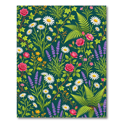 Deep Teal Floral Garden Rose Daisy Rug