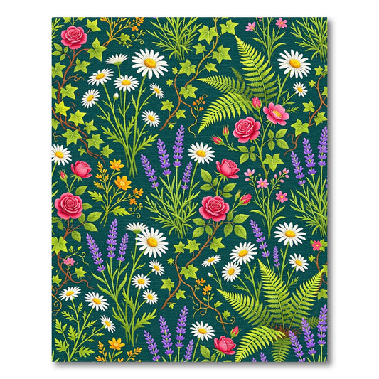 Deep Teal Floral Garden Rose Daisy Rug