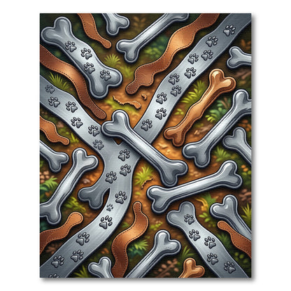 Playful Silver Bone and Paw Track Rug
