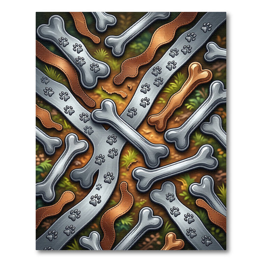 Playful Silver Bone and Paw Track Rug