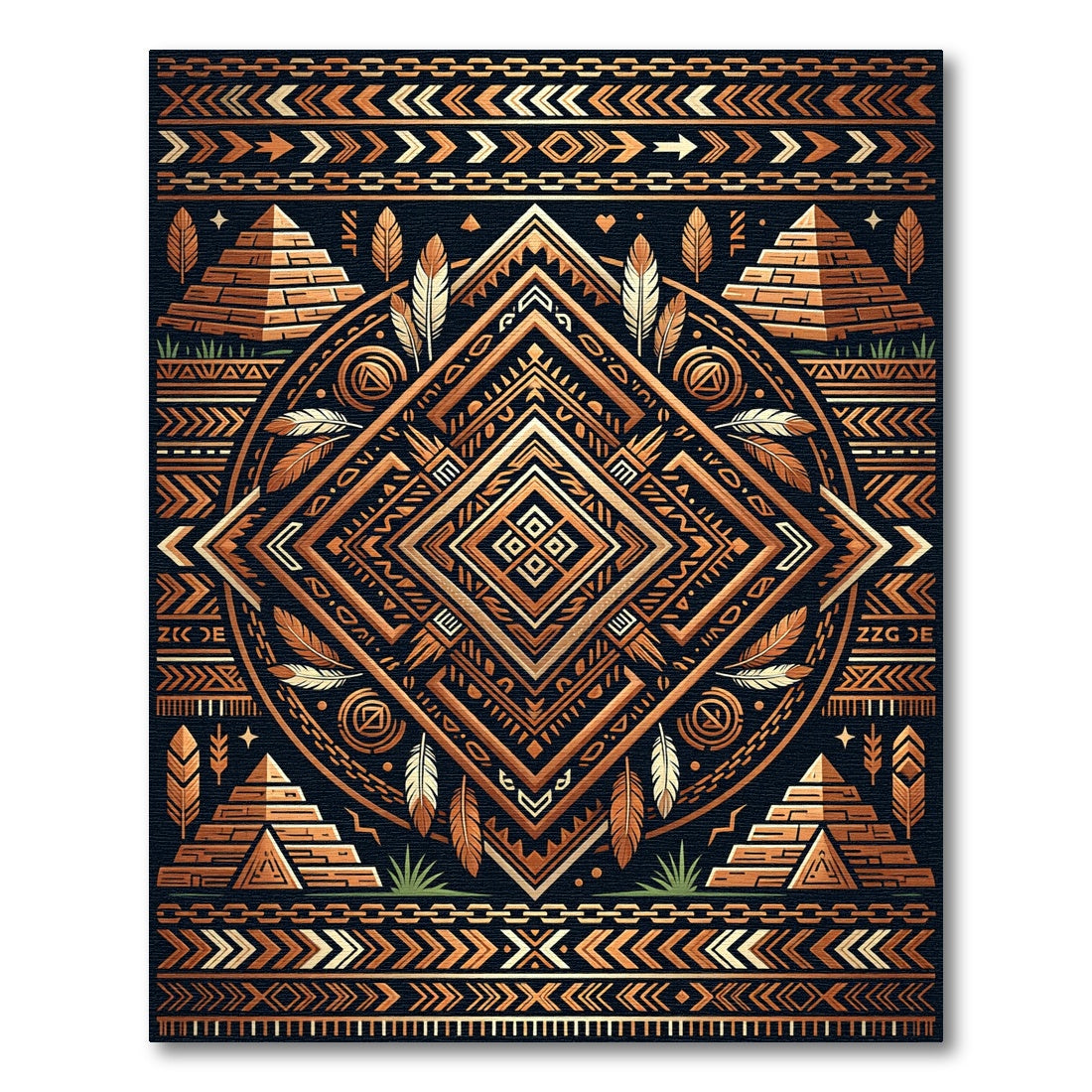 Bronze Aztec Pyramid Geometric Medallion Rug