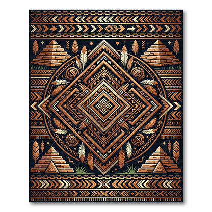 Bronze Aztec Pyramid Geometric Medallion Rug