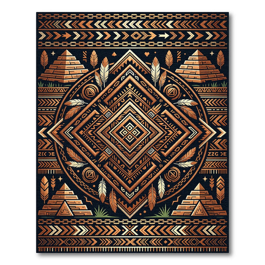 Bronze Aztec Pyramid Geometric Medallion Rug