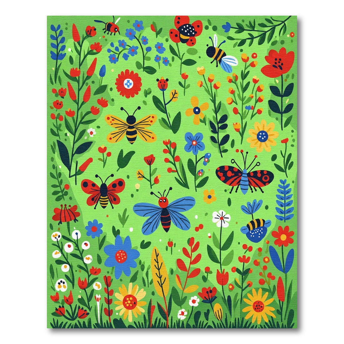 Whimsical Garden Bugs and Flowers Rug