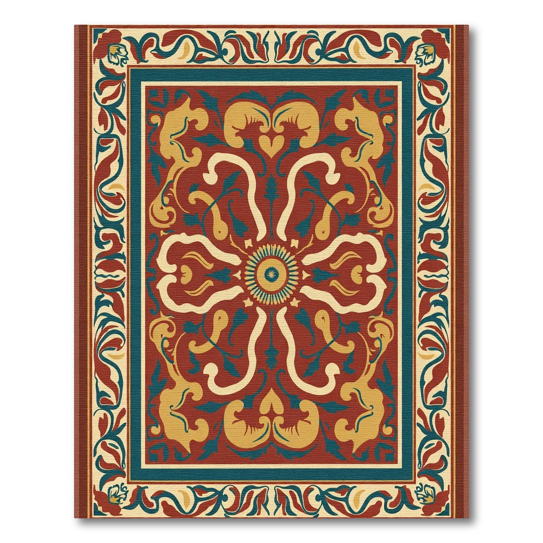 Rich Crimson Floral Medallion Rug