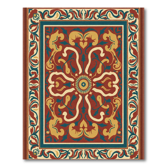 Rich Crimson Floral Medallion Rug