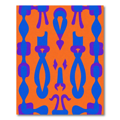 Vibrant Orange Blue Abstract Figures Rug
