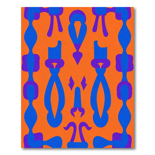 Vibrant Orange Blue Abstract Figures Rug