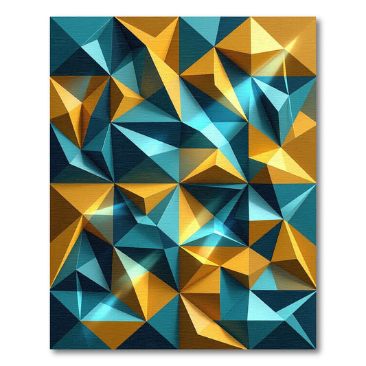 Teal And Gold Geometric Facet Rug