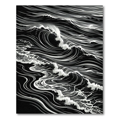 Dramatic Black White Ocean Waves Rug