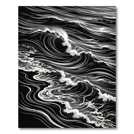Dramatic Black White Ocean Waves Rug