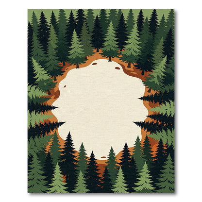 Encircled Verdant Pine Forest Landscape Rug