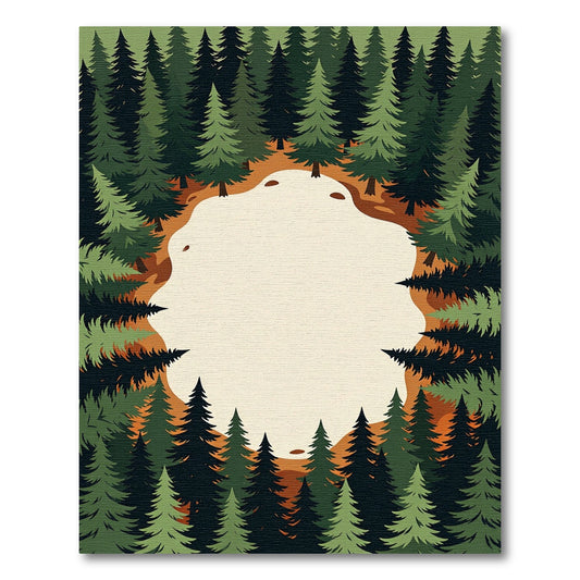 Encircled Verdant Pine Forest Landscape Rug
