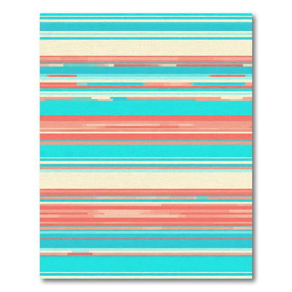 Coral Teal Cream Horizontal Stripe Rug