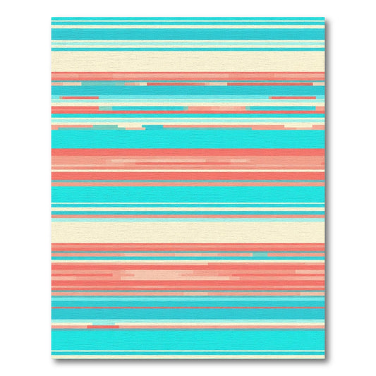Coral Teal Cream Horizontal Stripe Rug