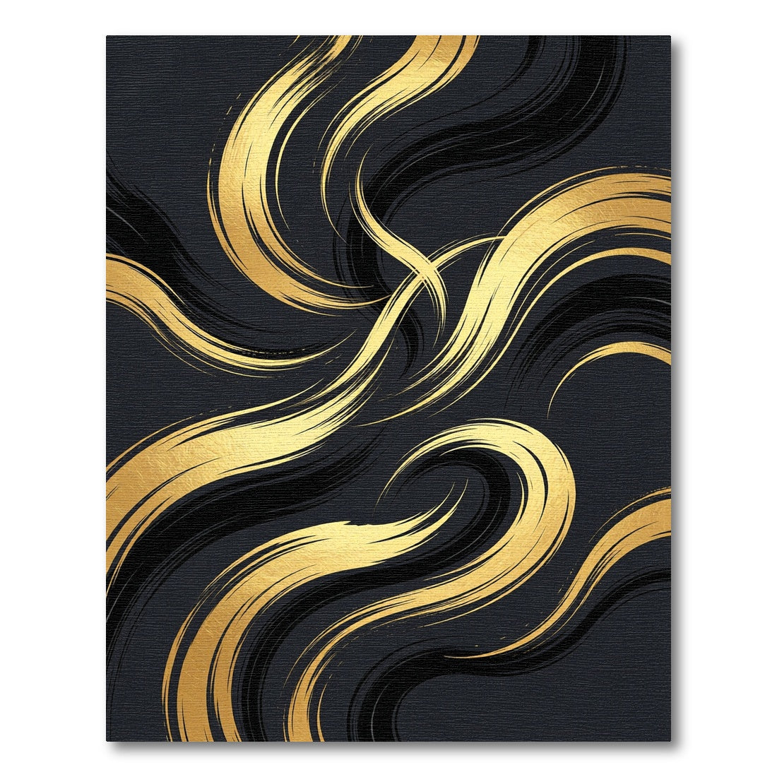 Elegant Gold Black Curving Abstract Waves Rug