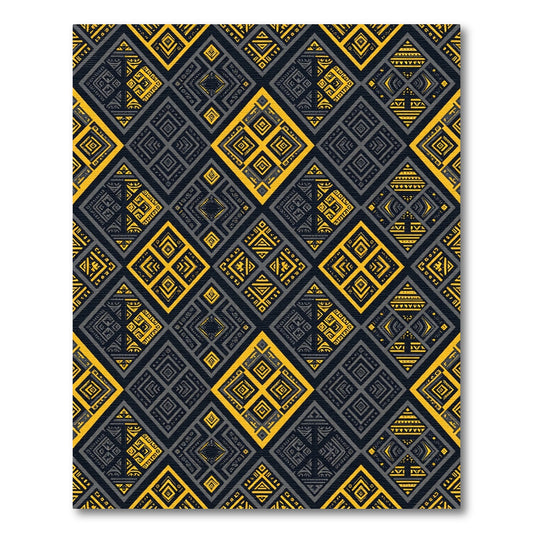 Bold Golden Black Tribal Diamond Rug