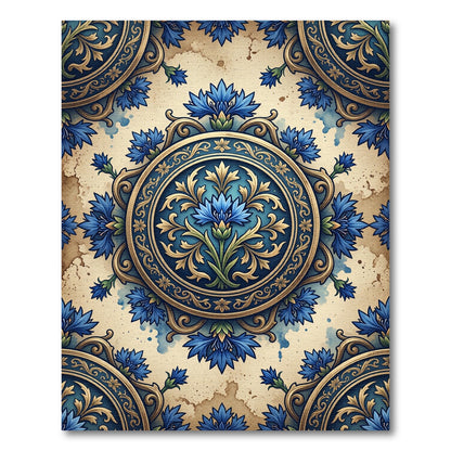 Ornate Blue Floral Medallion Rug